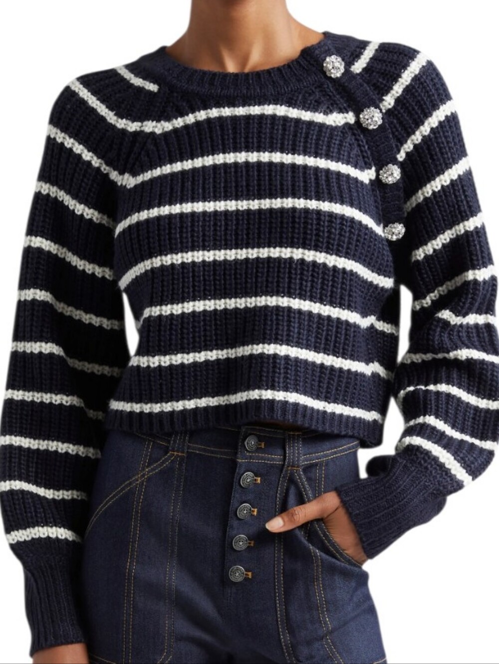 Cinq à Sept Keren Navy And White Stripe Sweater.. Size Medium